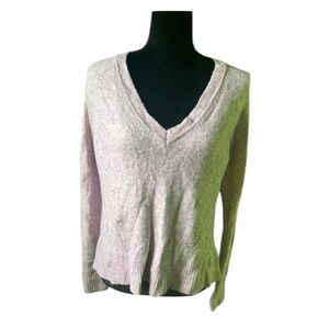 J Crew Womens Lilac Pink V-Neck Merino Wool Blend Sweater Medium